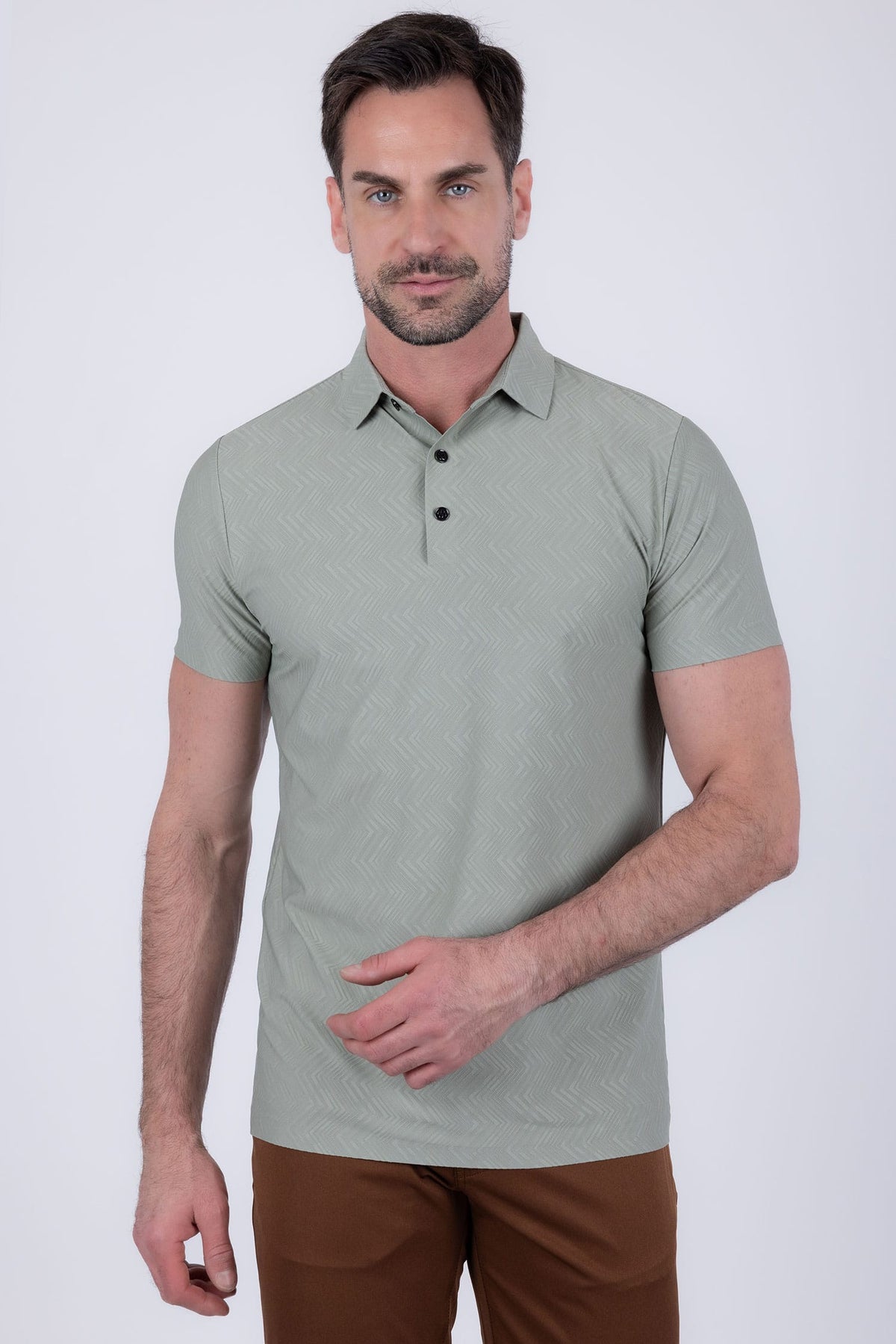 Maison Geometric Zigzag Stretch Polo Shirt