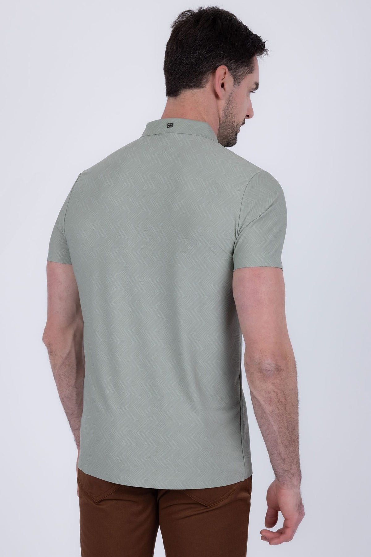 Maison Geometric Zigzag Stretch Polo Shirt