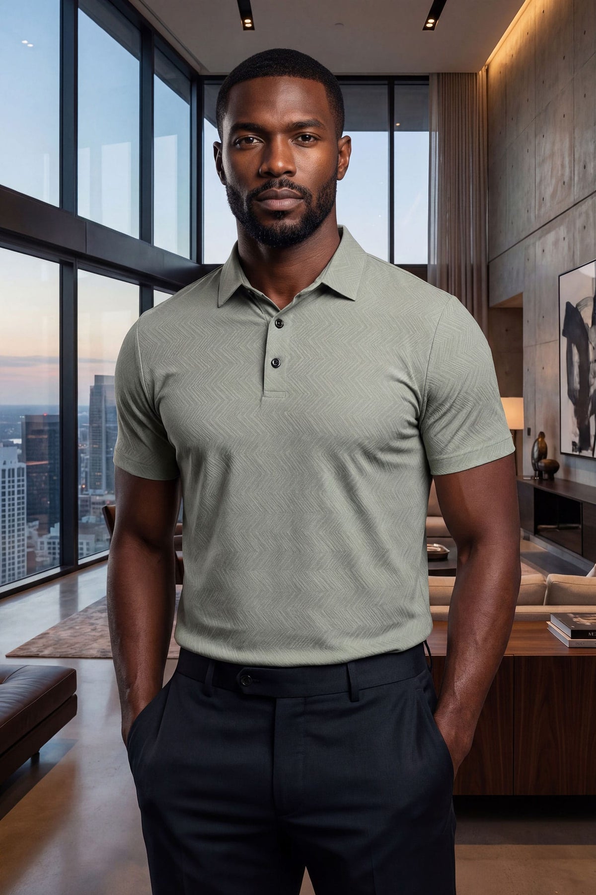 Maison Geometric Zigzag Stretch Polo Shirt