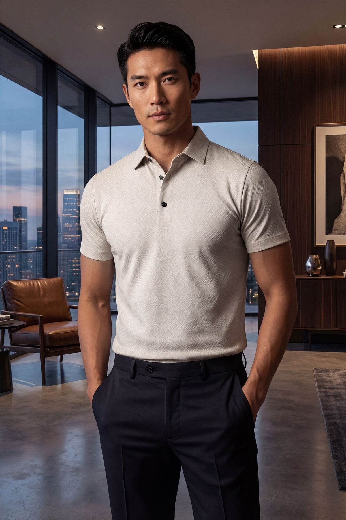 Maison Geometric Zigzag Stretch Polo Shirt